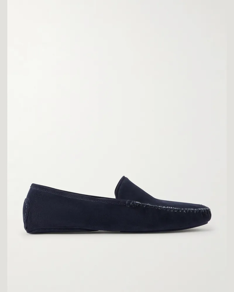 Thom Sweeney Cashmere-Lined Suede Slippers Blue