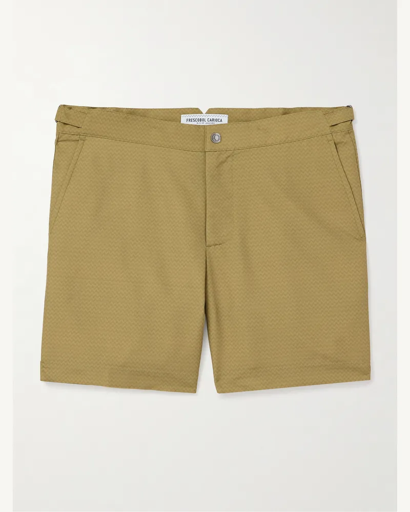 Frescobol Carioca Rio gerade geschnittene mittellange Badeshorts aus recyceltem Material mit Zickzackstreifen Grün
