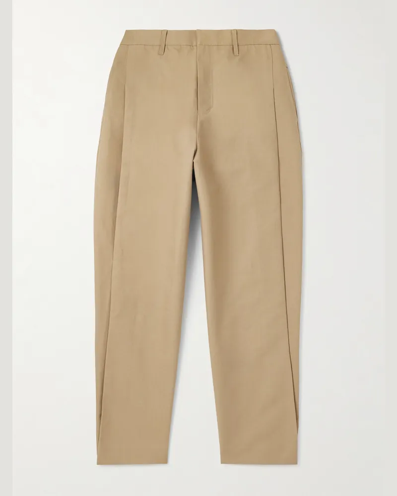 AMOMENTO Tapered Pleated Cotton Trousers Neutrals