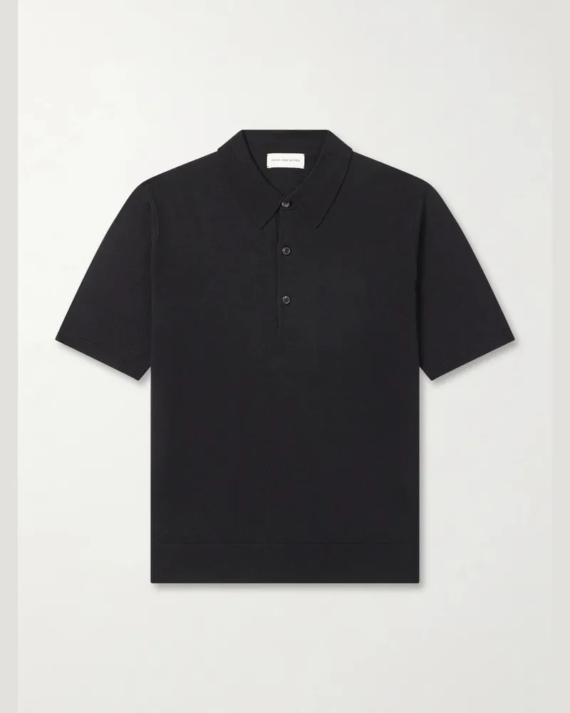 Dries van Noten Polohemd aus Merinowolle Schwarz