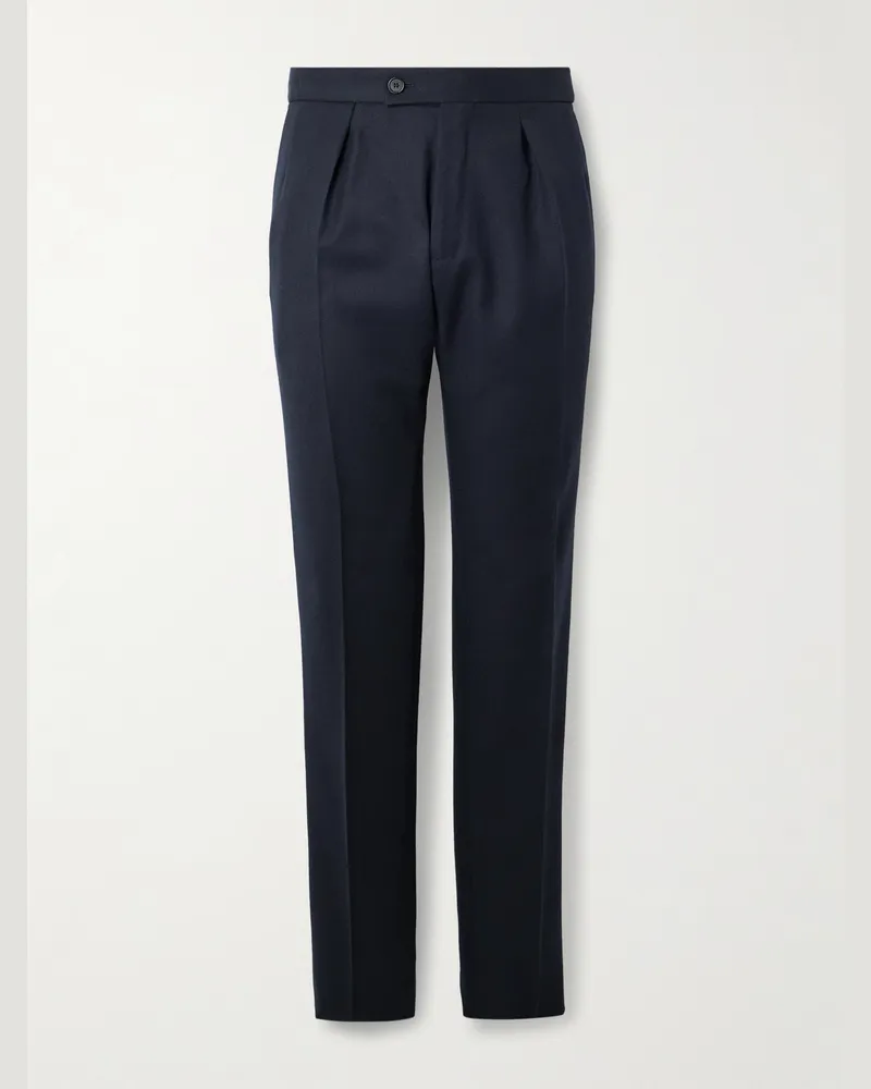 Slowear Incotex Tapered Pleated Virgin Wool-Twill Trousers Blue