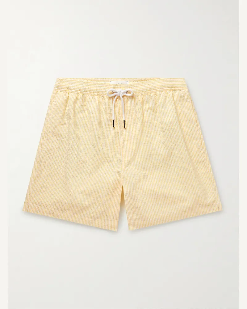 MR P. Straight-Leg Mid-Length Striped Seersucker Swim Shorts Yellow