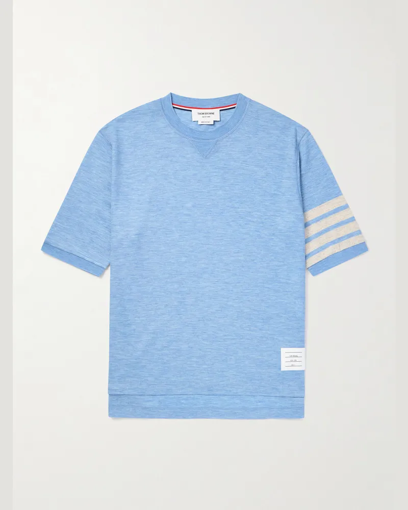 Thom Browne Polohemd aus Woll-Jersey mit Logoapplikation und Streifen Blau