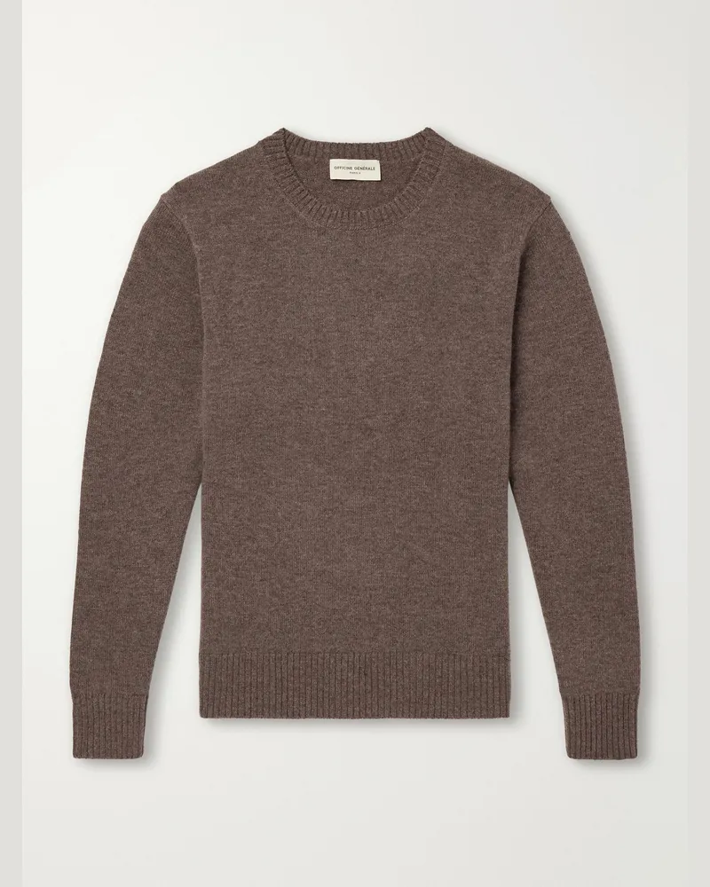 Officine Generale Mycrew Merino Wool and Cashmere-Blend Sweater Brown