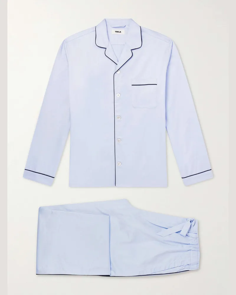 TEKLA Bellhop Cotton-Satin Pyjama Set Blue