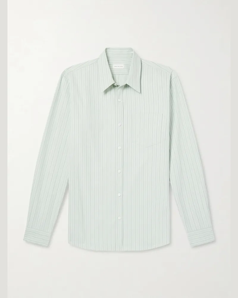 Dries van Noten Hemd aus gestreifter Baumwollpopeline Grün