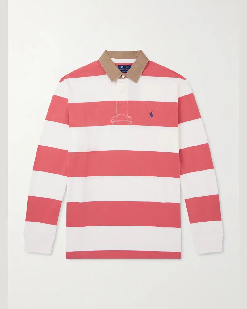 Ralph Lauren Rugby-Oberteil aus gestreiftem Baumwoll-Jersey mit Logostickerei Rot