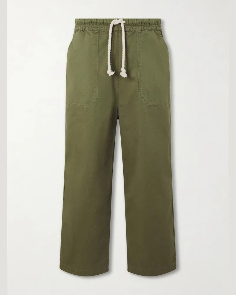 Officine Generale Ferry Wide-Leg Cotton-Twill Drawstring Shorts Green