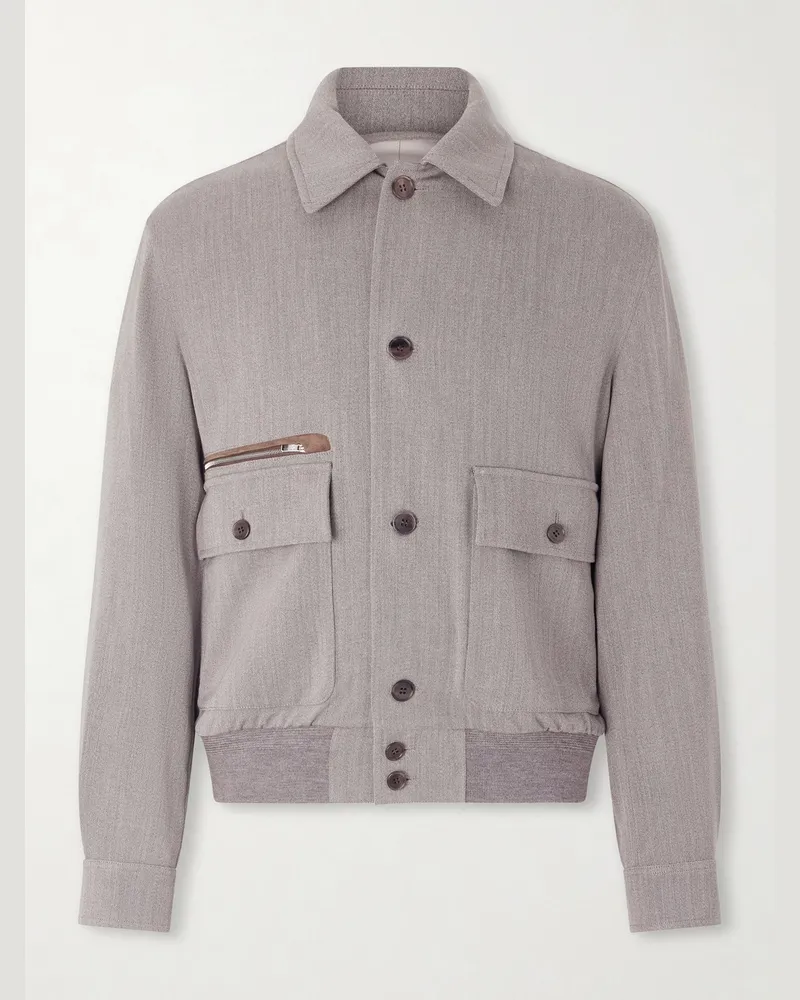 Dunhill Jacke aus Wolle mit Velourslederbesatz Neutral