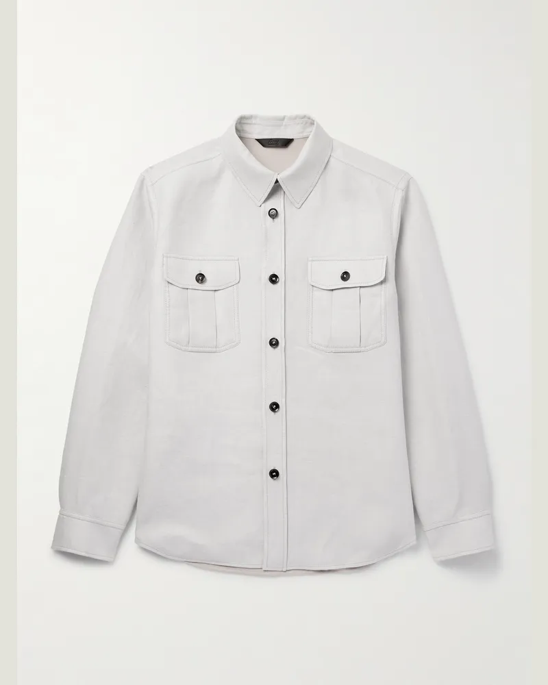 Brioni Hemdjacke aus Twill aus einer Leinenmischung Grau