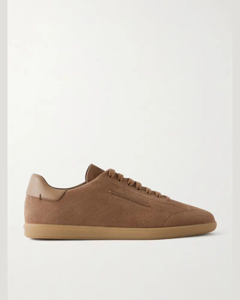 Ermenegildo Zegna 232 Leather-Trimmed Suede Sneakers Brown