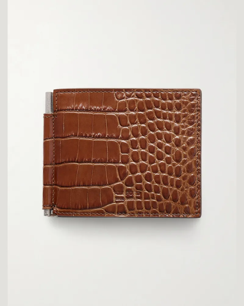 Tom Ford Croc-Effect Leather Billfold Wallet Brown