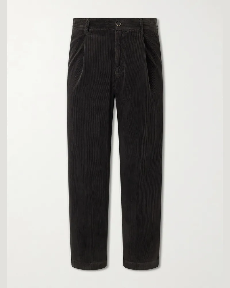 BARENA Straight-Leg Pleated Cotton-Blend Corduroy Trousers Brown