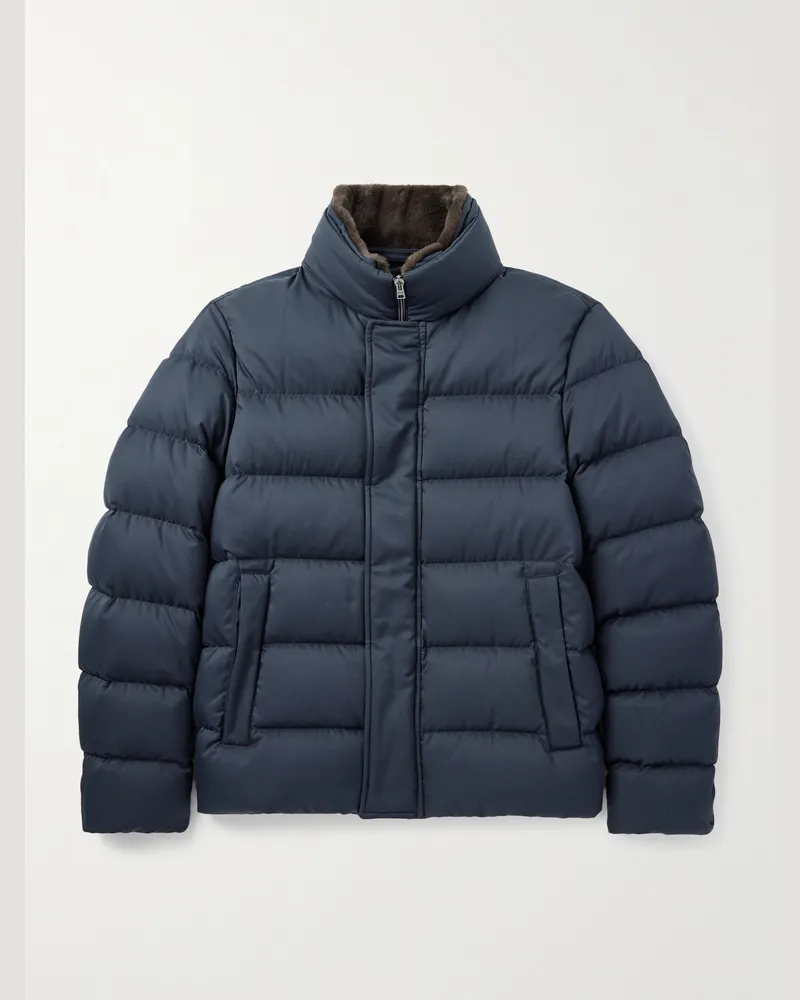 Herno Daunenjacke aus gestepptem Twill mit Plüsch-Besatz Blau