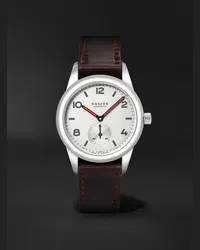 NOMOS Glashütte Club 36 mm Uhr aus Edelstahl mit automatischem Aufzug und Lederarmband, Ref.-Nr.: 703.1 Weiß