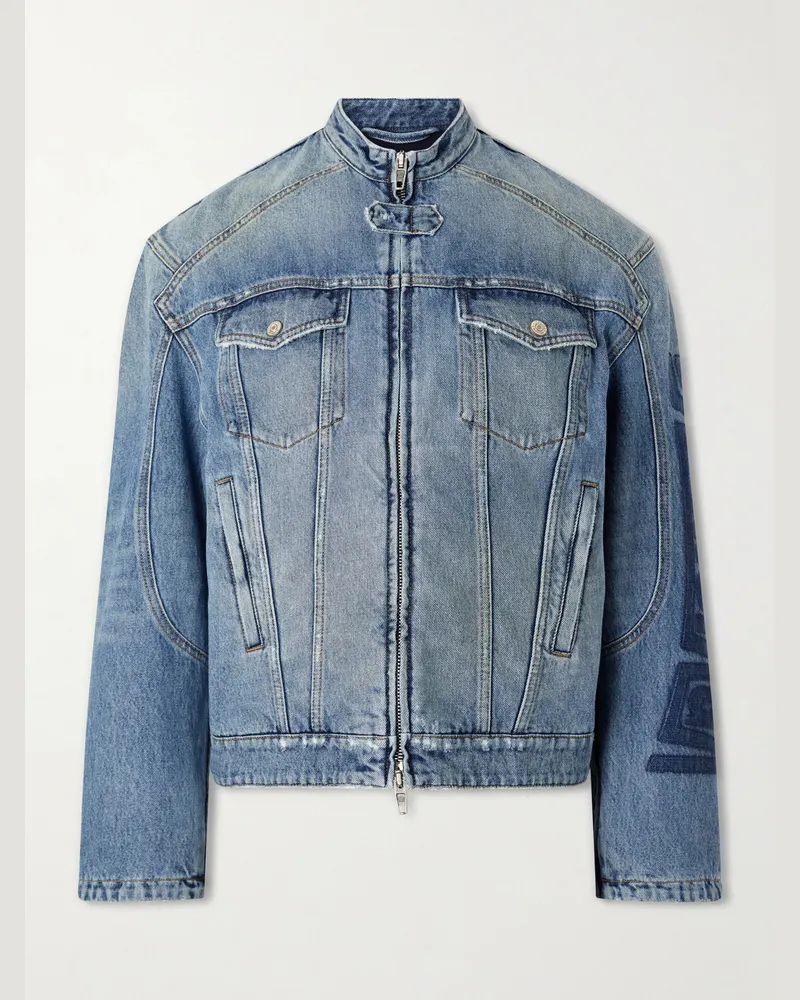 Balenciaga Denim Motorcycle Jacket Blue