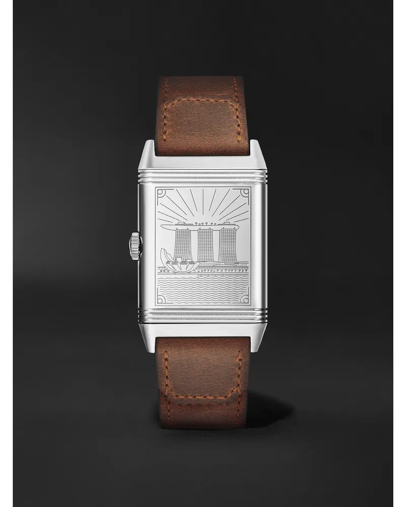 Jaeger-LeCoultre Reverso Classic Large Singapore 456 Mm Uhr Aus Edelstahl Mit Kleiner Sekunde Handaufzug Und Lederarmband Ref. Nr.: Jlq385852g Weiß