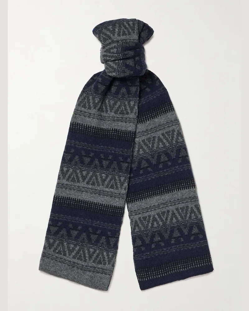 Johnstons of Elgin Gestreifter Schal aus Jacquard-Strick aus Kaschmir Grau