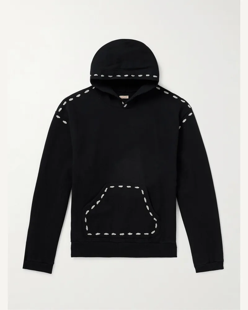 KAPITAL Marionette Printed Cotton-Jersey Hoodie Black