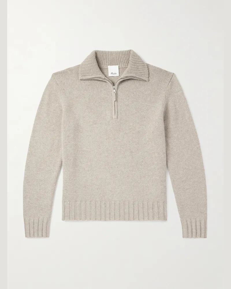 ALLUDE Cashmere Half-Zip Sweater Brown