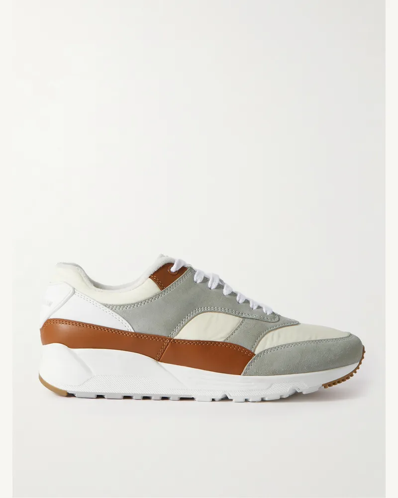Saint Laurent Bump Low-Top-Sneakers aus Veloursleder, Shell und Leder in Colour-Block-Optik Grau
