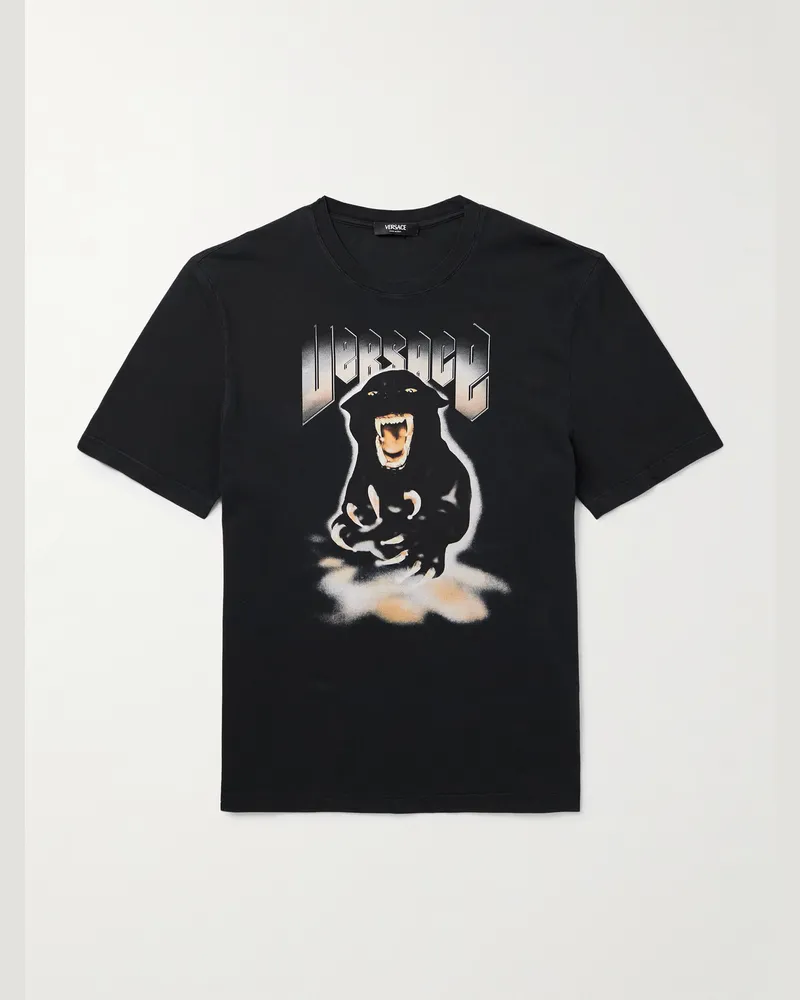Versace Re-Edition Panther T-Shirt aus Baumwoll-Jersey mit Print Schwarz