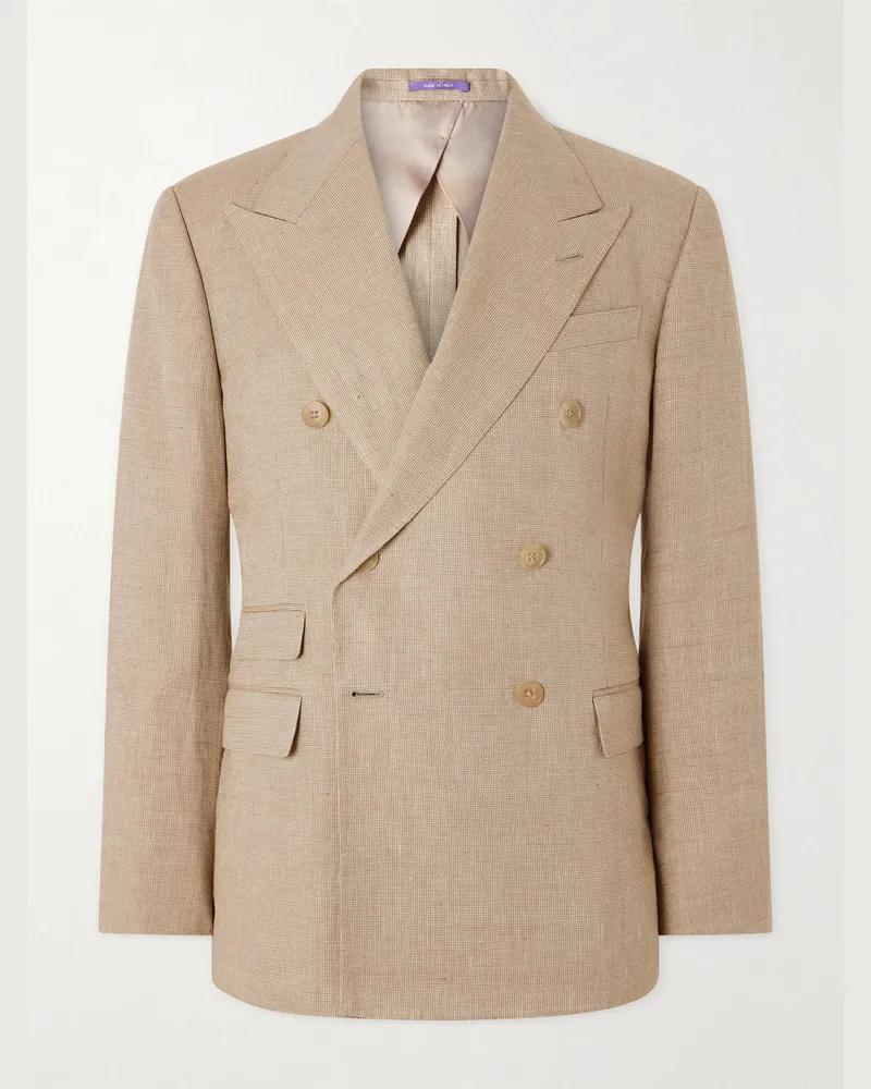 Ralph Lauren Double-Breasted Linen, Cotton and Silk-Blend Suit Jacket Neutrals