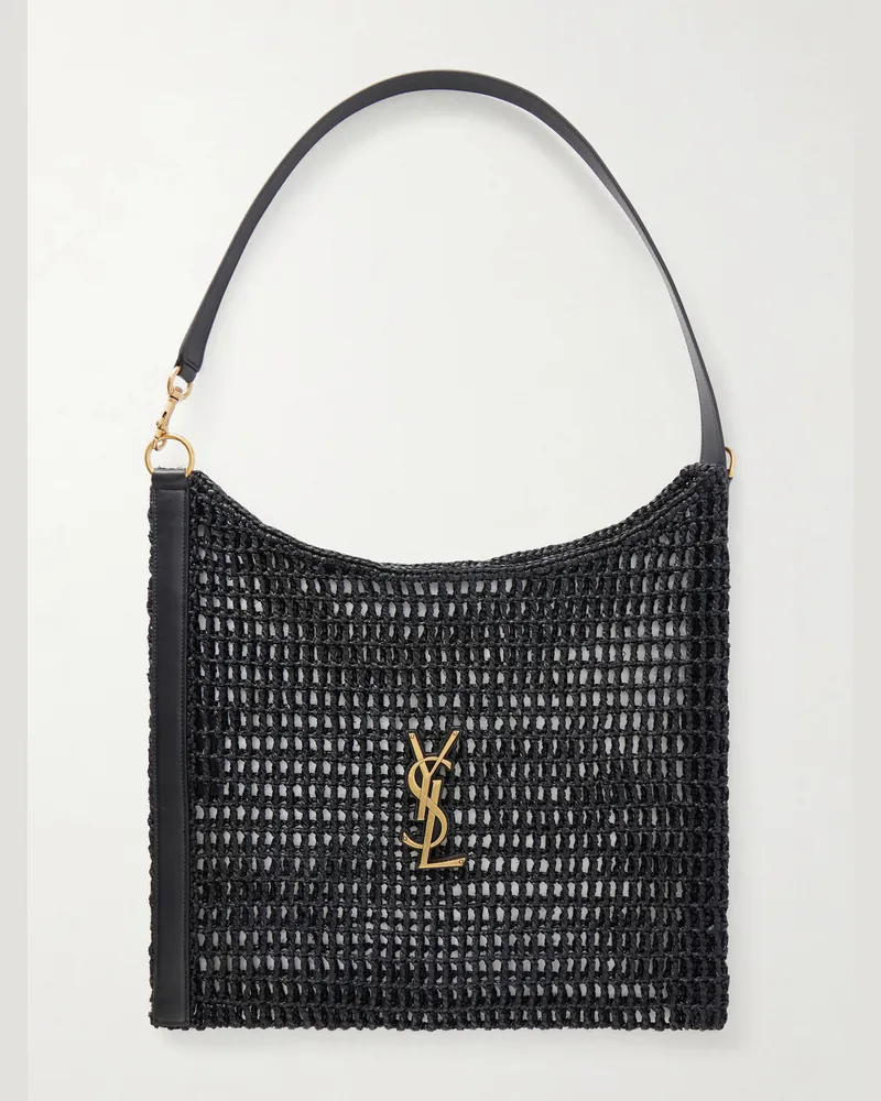 Saint Laurent Oxalis Leather-Trimmed Raffia Tote Bag Black