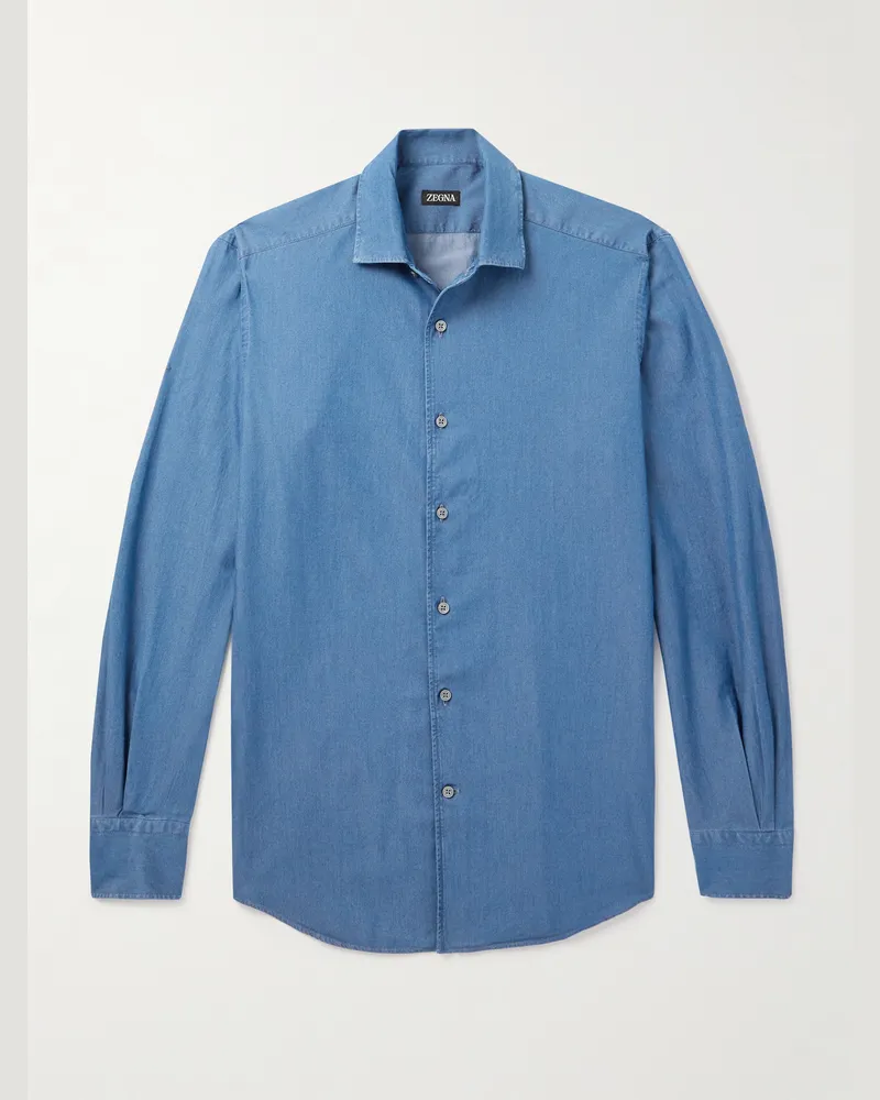 Ermenegildo Zegna Hemd aus Baumwoll-Chambray Blau