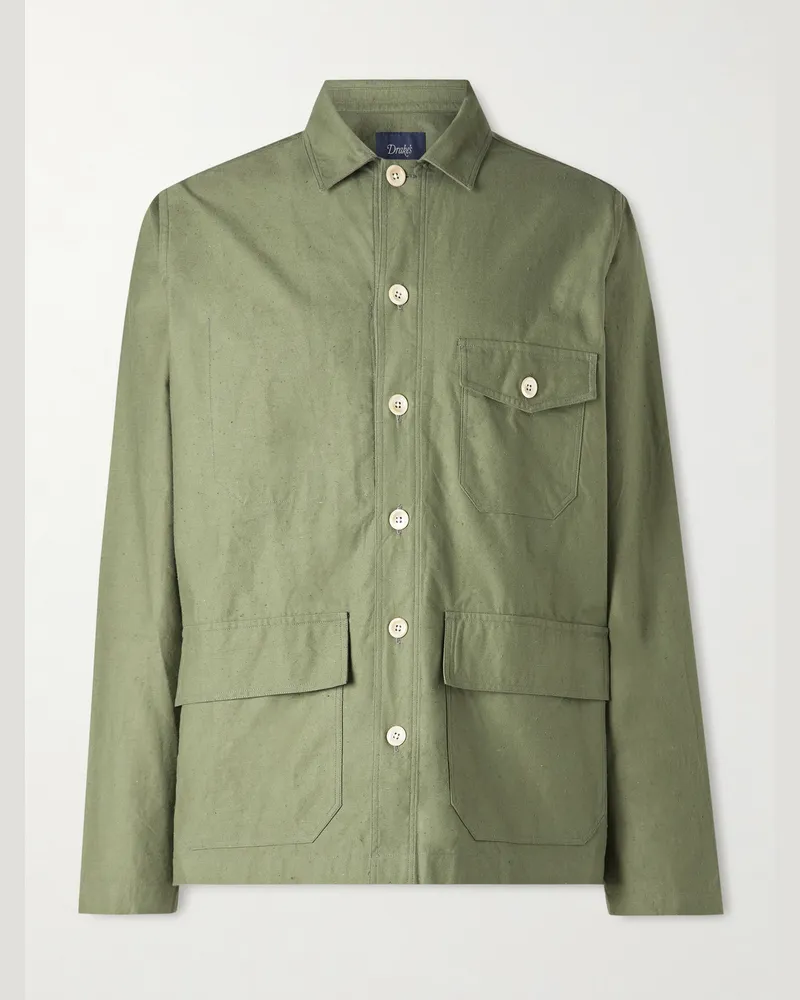 Drake's Hemdjacke aus Baumwoll-Twill Grün