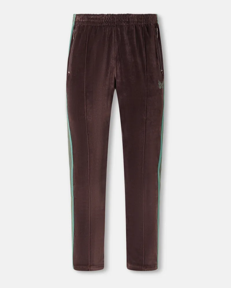 NEEDLES Bootcut Logo-Embroidered Striped Velour Track Pants Brown