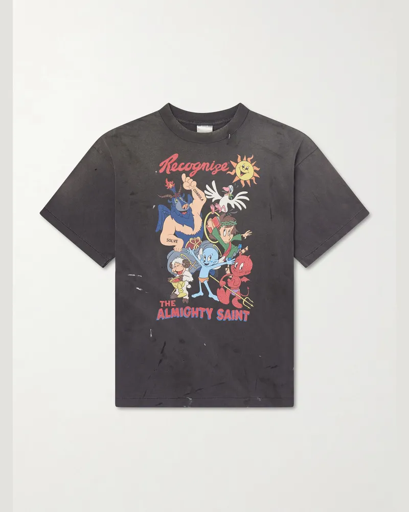 SAINT MXXXXXX Paint-Splattered Printed Cotton-Jersey T-Shirt Black