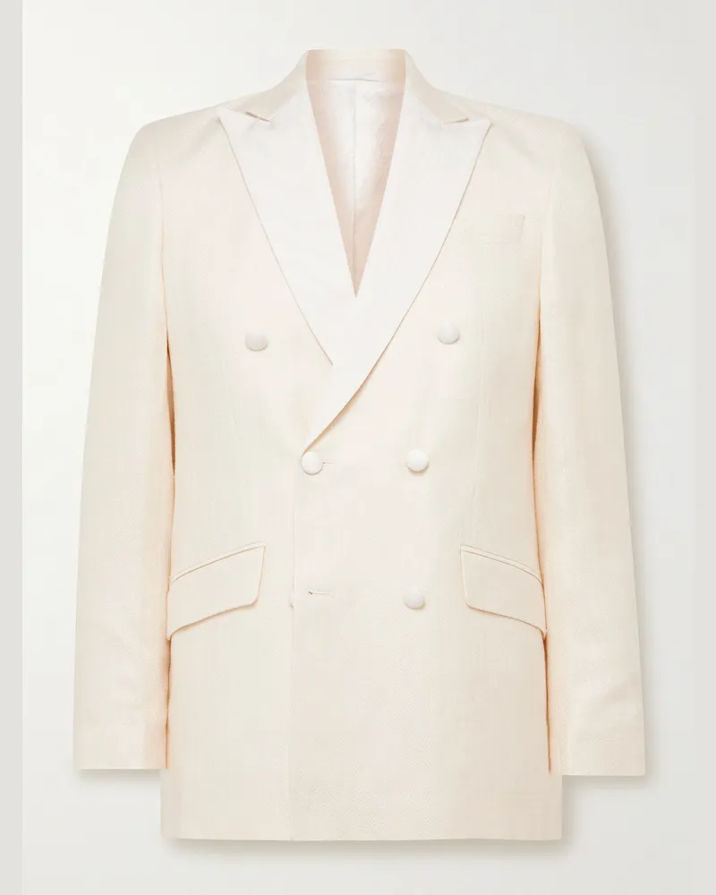 Favourbrook Doppelreihige Smokingjacke aus einer Leinen-Seidenmischung mit Fischgratmuster Neutral