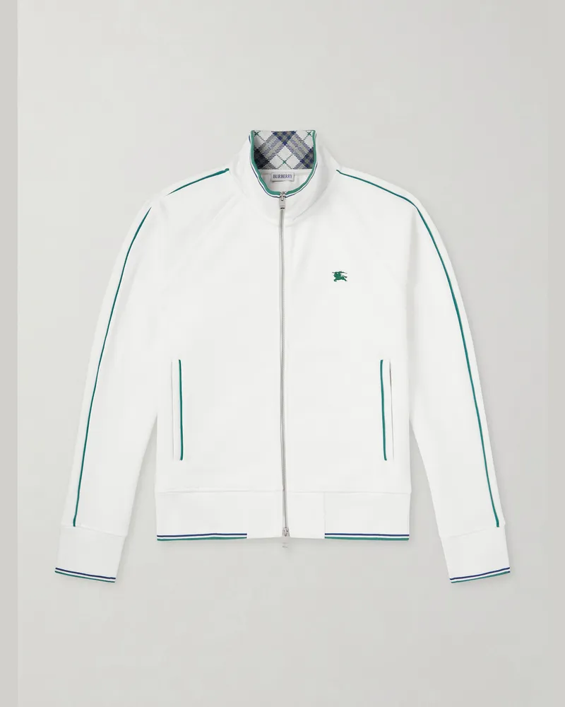 Burberry Logo-Embroidered Jersey Zip-Up Sweatshirt White