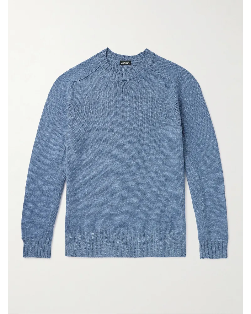 Ermenegildo Zegna Pullover aus einer Mischung aus Seide, Kaschmir und Leinen Blau