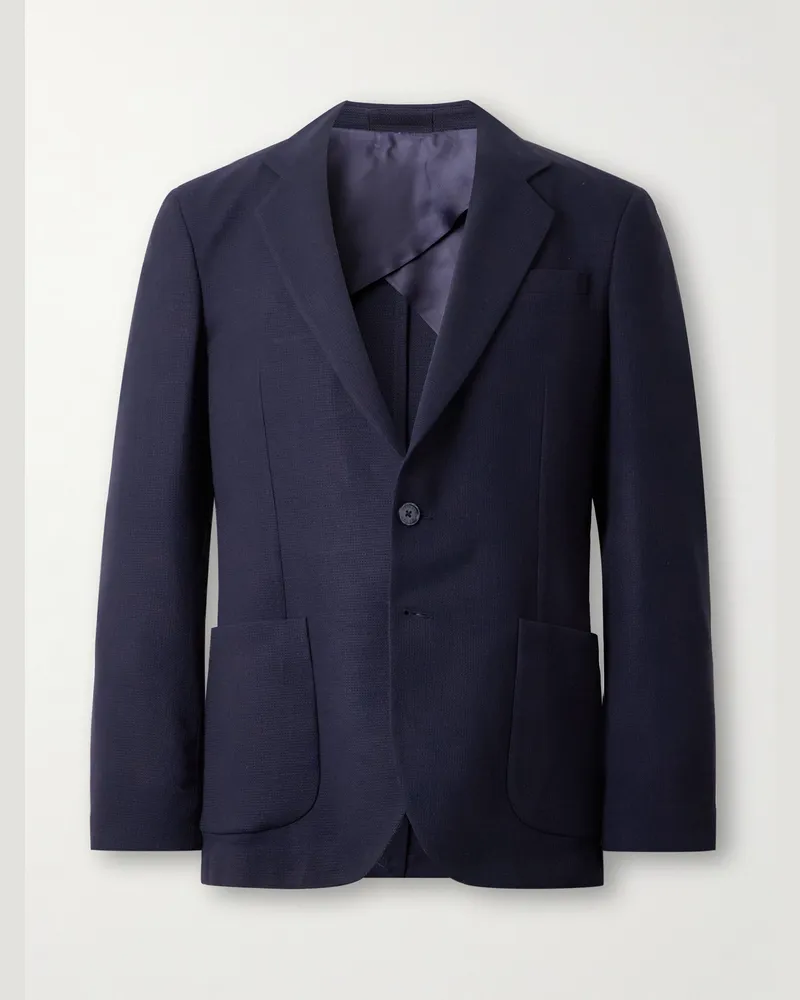 Orlebar Brown Garret Unstructured Virgin Wool-Piqué Blazer Blue