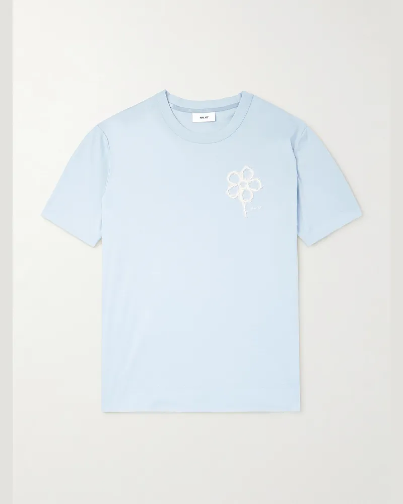 NN 07 Pedro 3525 T-Shirt aus Jersey aus mercerisierter Biobaumwolle mit Stickerei Blau