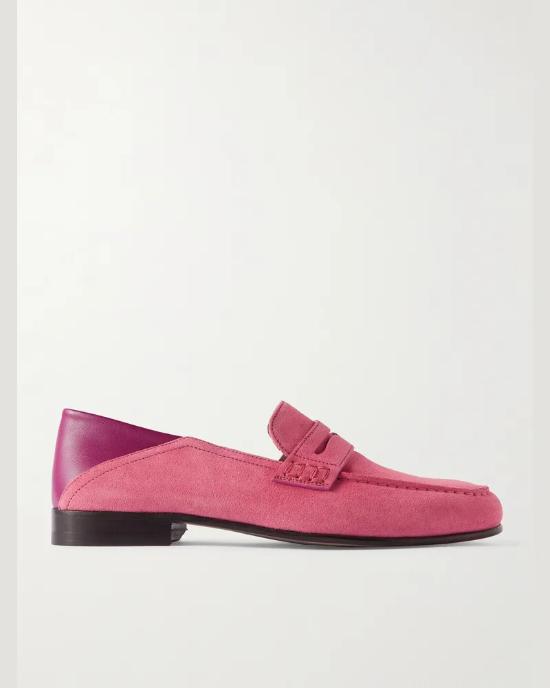 Manolo Blahnik Plymouth Pennyloafers aus Veloursleder und Leder mit einklappbarer Fersenpartie Pink