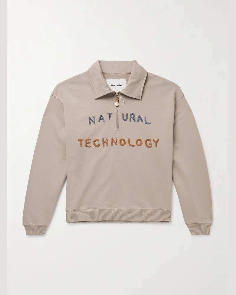 STORY mfg. Sweatshirt aus Biobaumwoll-Jersey mit kurzem Reißverschluss und Applikationen Braun
