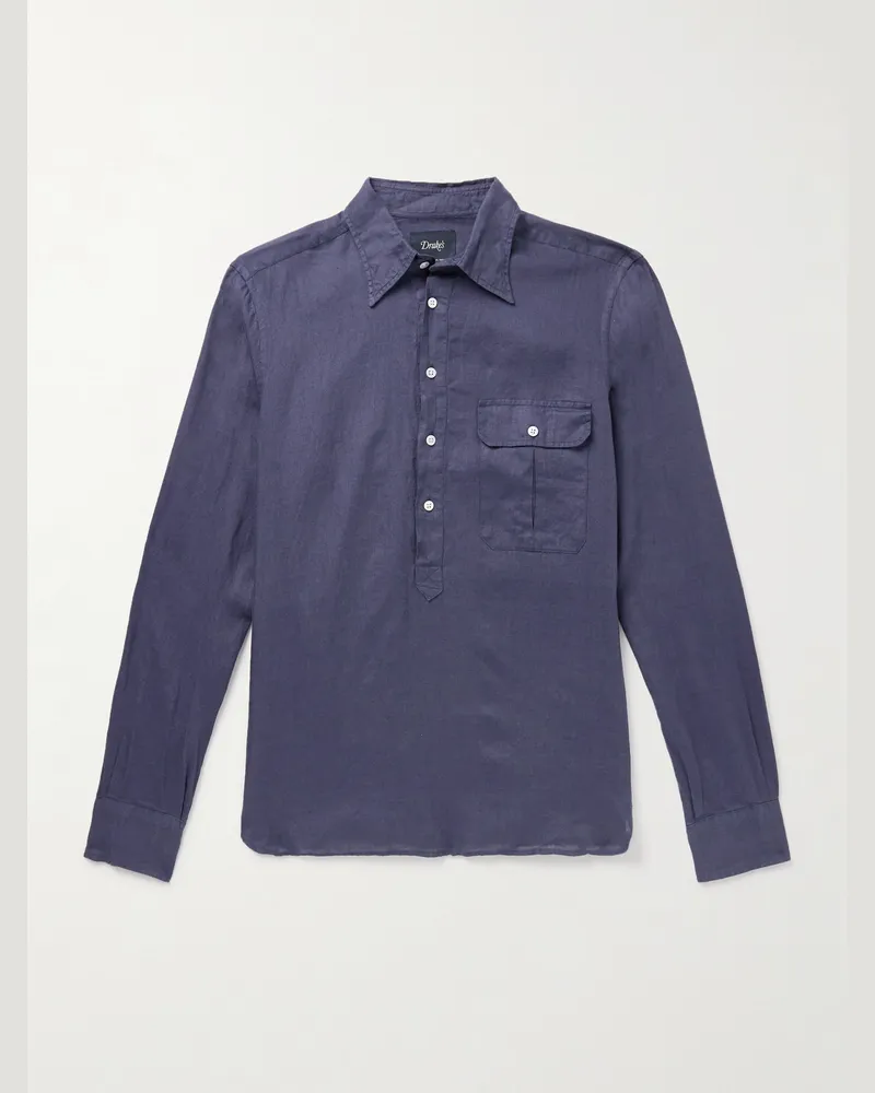 Drake's Hemd aus Leinen Blau