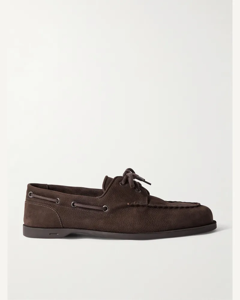 John Lobb Foil Leather Boat Shoes Brown