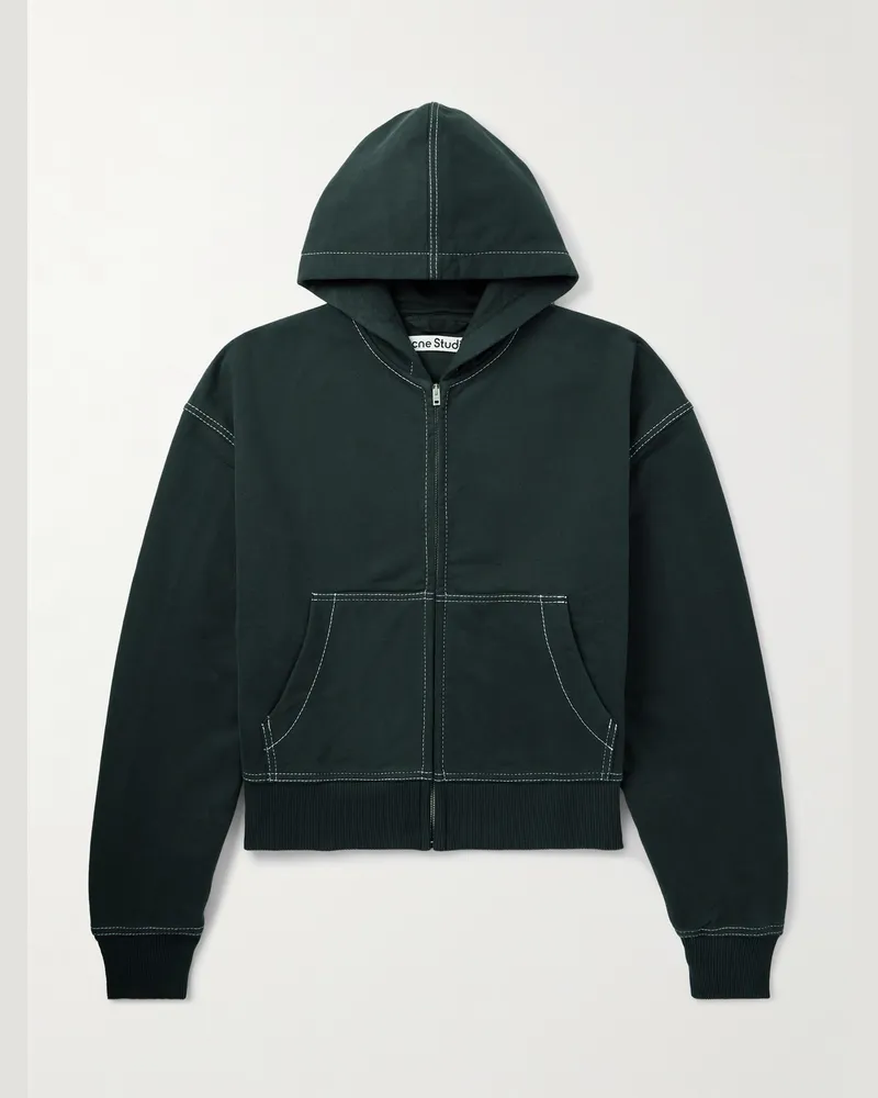 Acne Studios Verkürzter Hoodie aus Biobaumwollfleece mit Logostickerei Schwarz