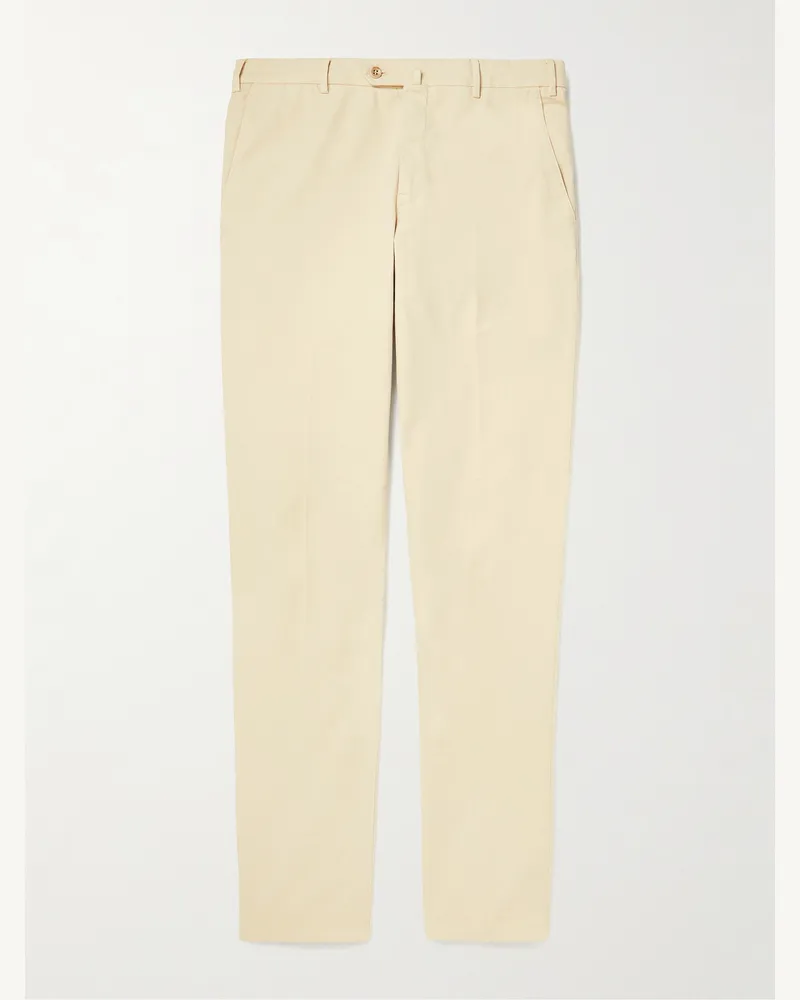 Loro Piana Pantaflat Slim-Fit Pleated Stretch-Cotton Trousers Neutrals