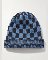 The Elder Statesman Bolt Beanie aus Baumwolle mit Karomuster Blau