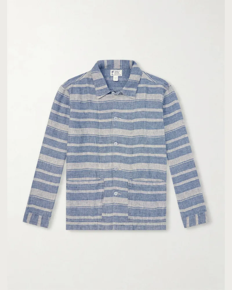 RRL Striped Linen Shirt Blue