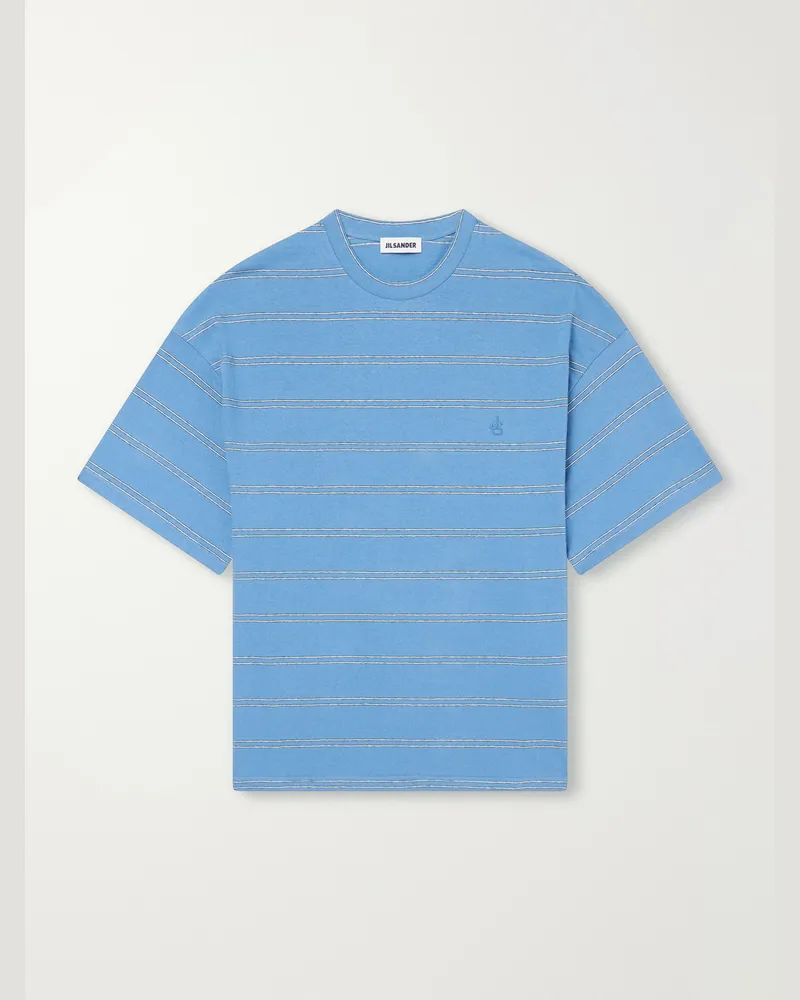 Jil Sander Logo-Embroidered Striped Cotton-Jersey T-Shirt Blue