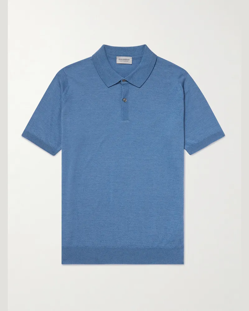 John Smedley Leyburn Polohemd aus Gaze aus einer Mischung aus Merinowolle und Sea-Island-Baumwolle Blau