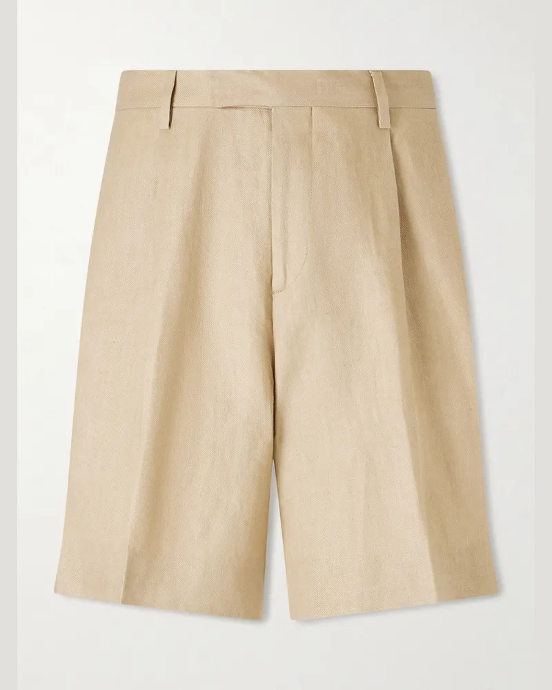 LARDINI Straight-Leg Pleated Twill Shorts Neutrals