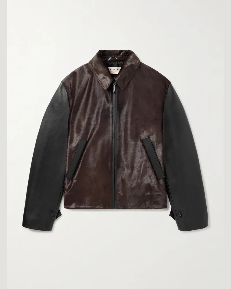 Marni Jacke aus Kalbshaar mit Lederbesatz Schwarz