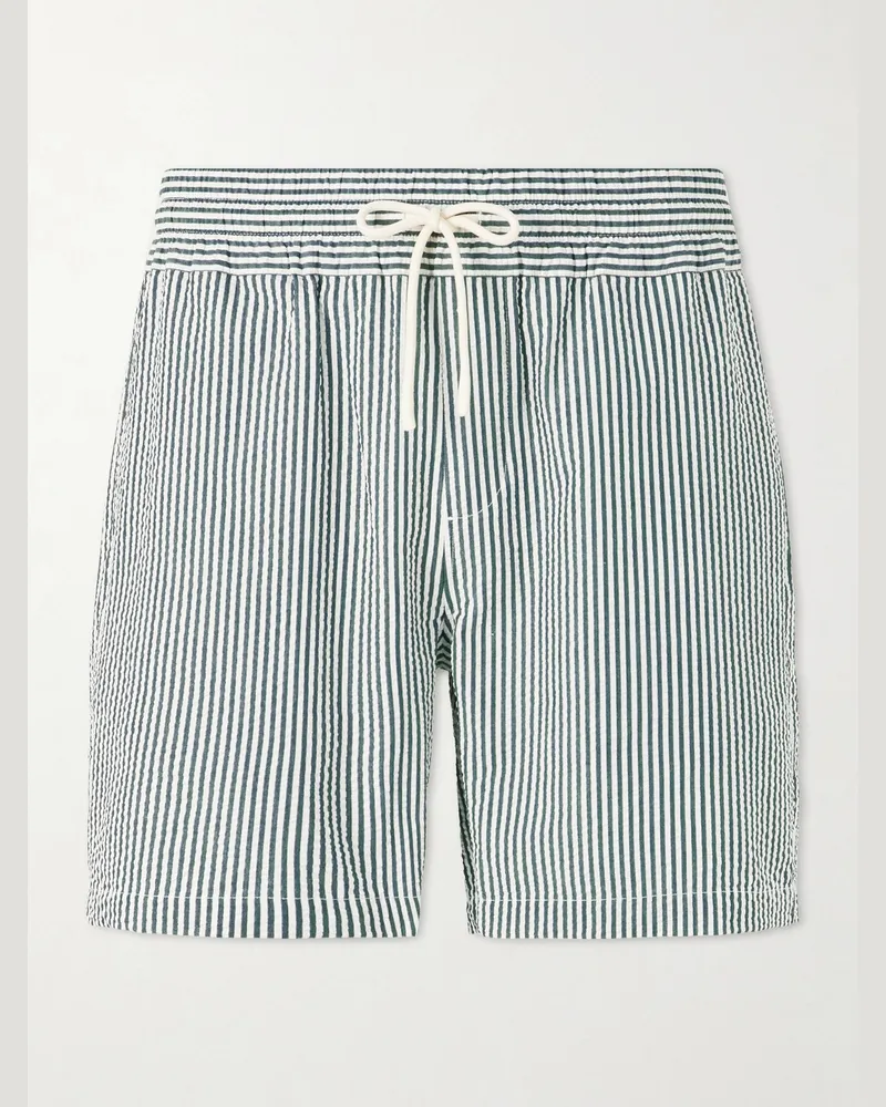 Portuguese Flannel Atlantico Straight-Leg Striped Cotton-Seersucker Shorts Green